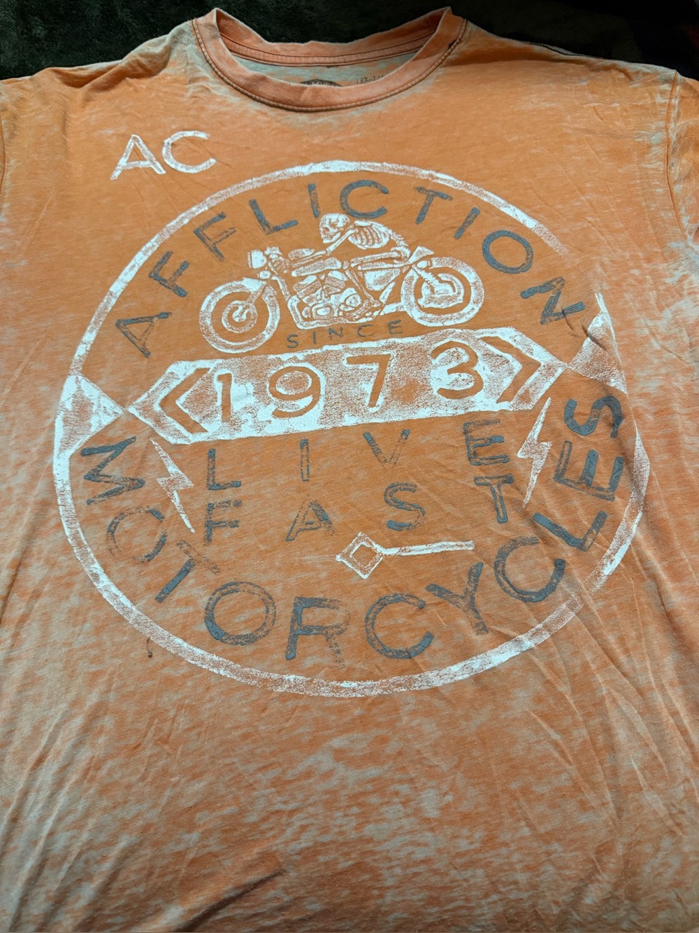 Affliction Orange Distressed Motorcycle Tee